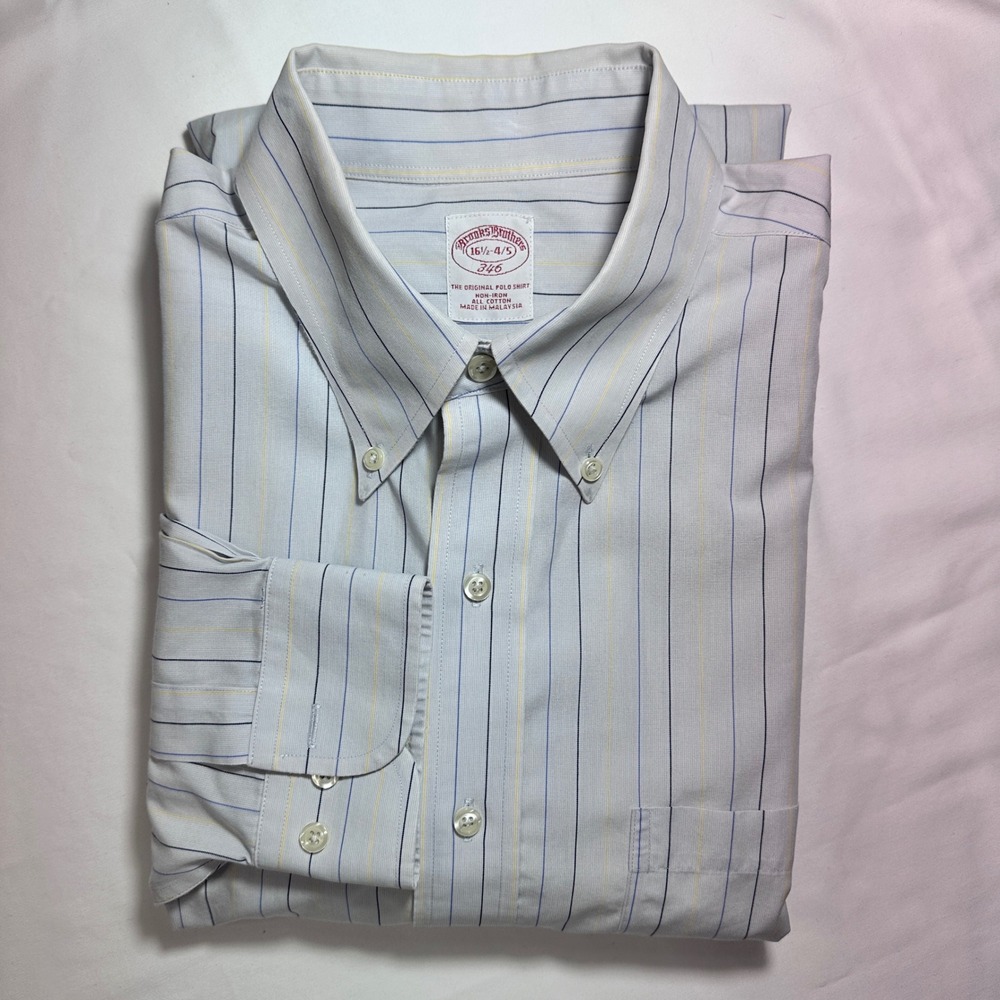 Brooks Brothers 16½ Ylw/blue Striped No Iron Button Down Long Sleeve Dress Shirt